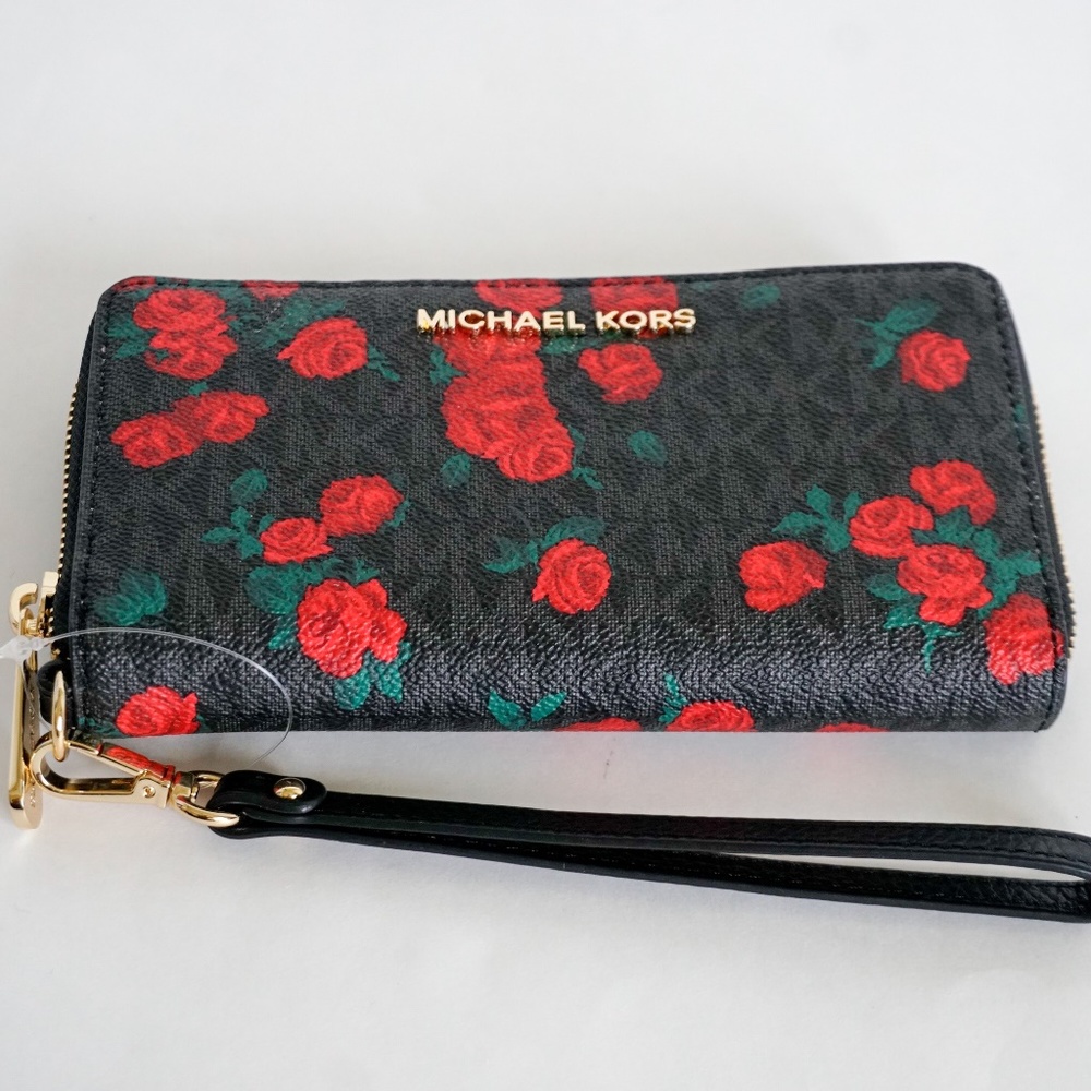 Michael Kors Jet Set LG Phone Wristlet Black Red - Picture 3 of 7